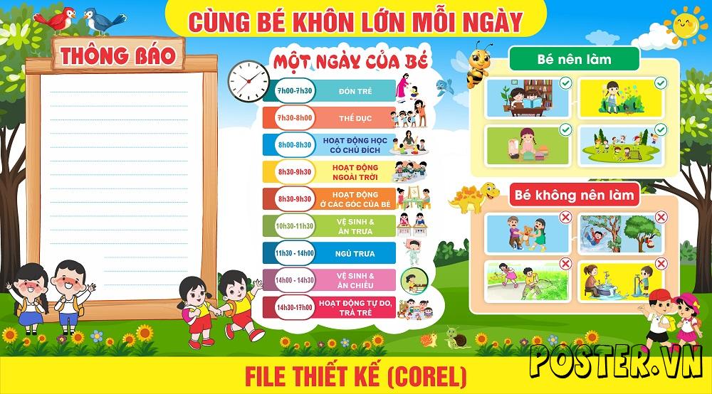 Bảng cùng bé khôn lớn mỗi ngày trang trí mầm non