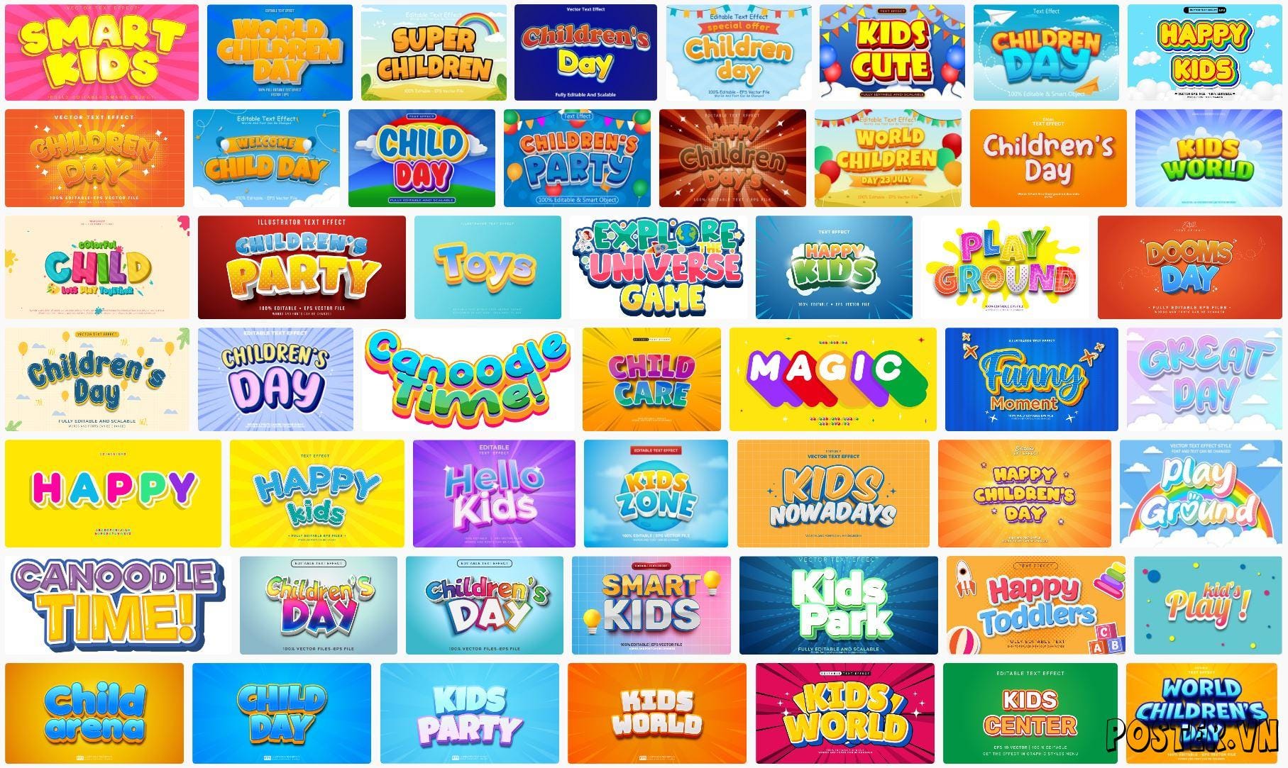 50+ Childrent Text Effect file Vector
