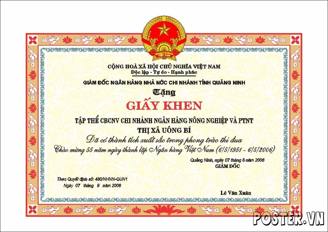 Giay khen tap the CBCNV ngan hang