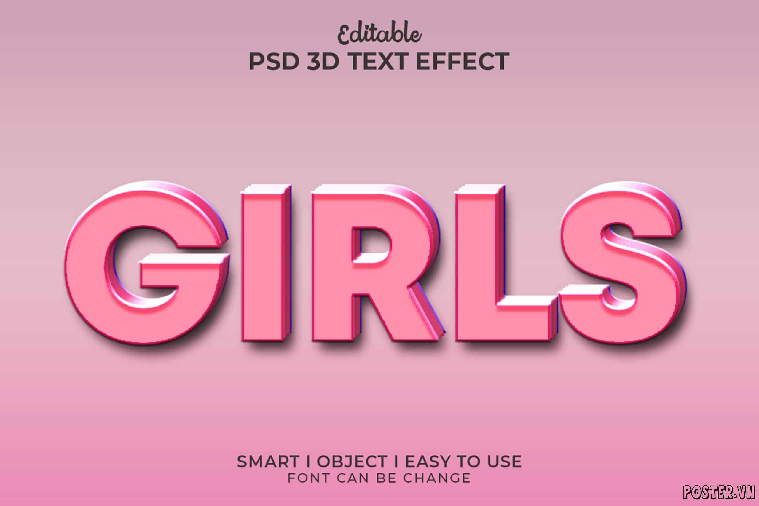 PSD Glow Pink Girls 3D Text Effect StylePSD Glow Pink Girls 3D T