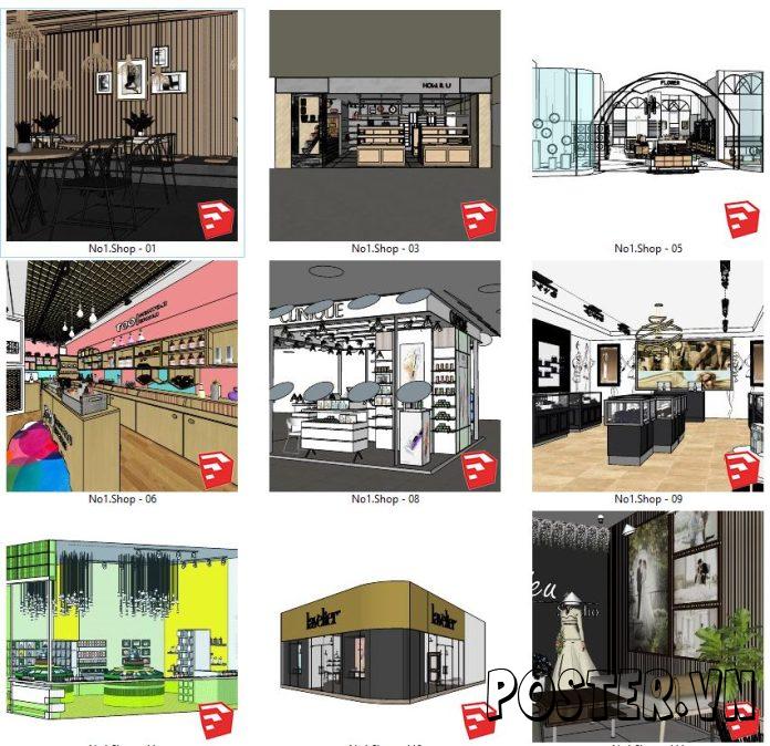 121+ Mẫu thiết kế cửa hàng – shop SketchUp