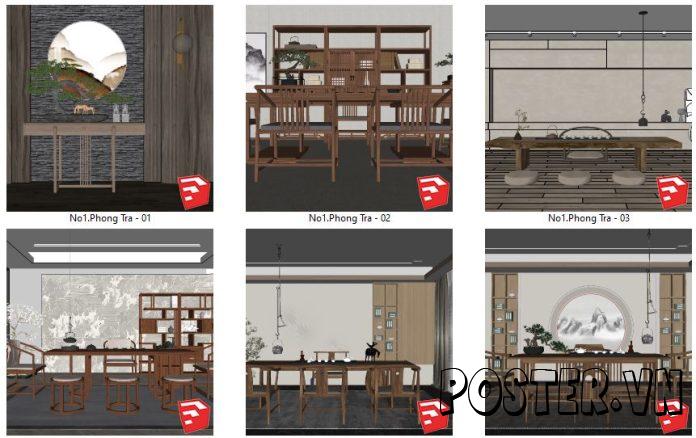 30+ Mẫu thiết kế Phòng trà SketchUp