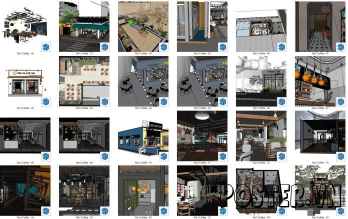 30+ Tổng hợp quán Cafe SketchUp