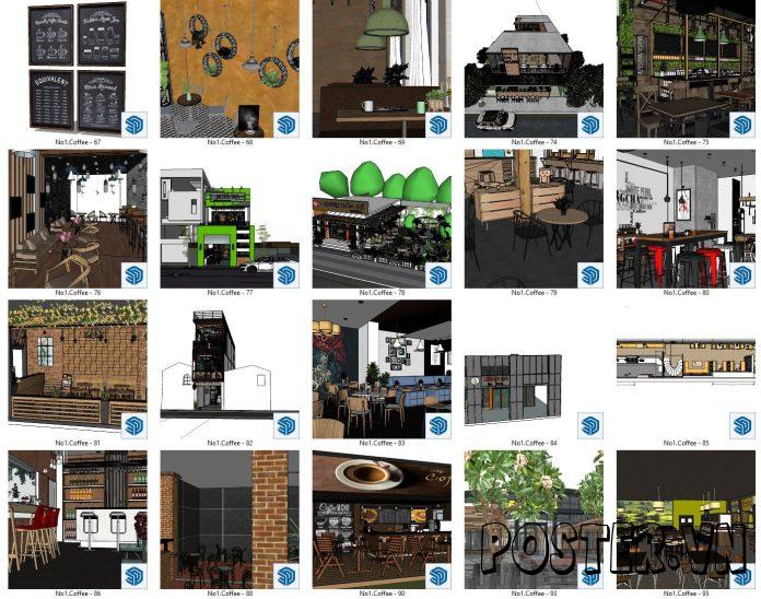 32+ Mẫu thiết kế quán Cafe SketchUp