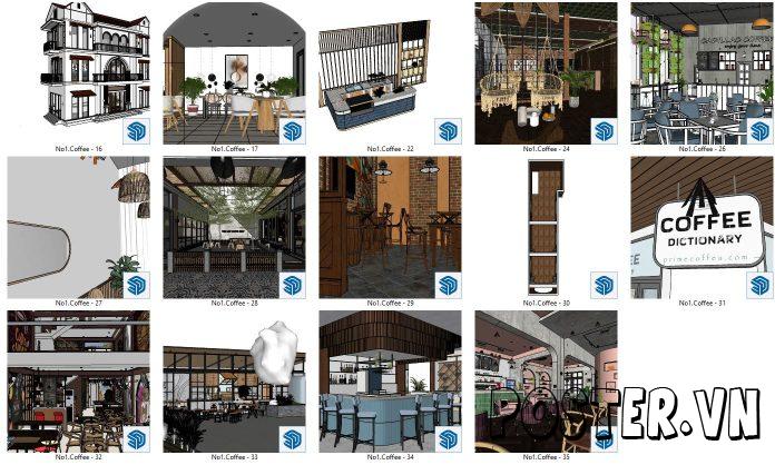 35+ Mẫu quán Cafe SketchUp