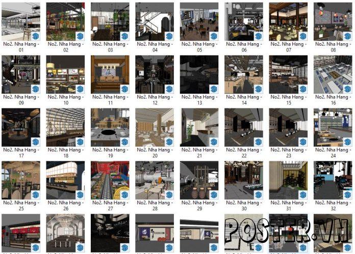 40+ Mẫu thiết kế nhà hàng SketchUp