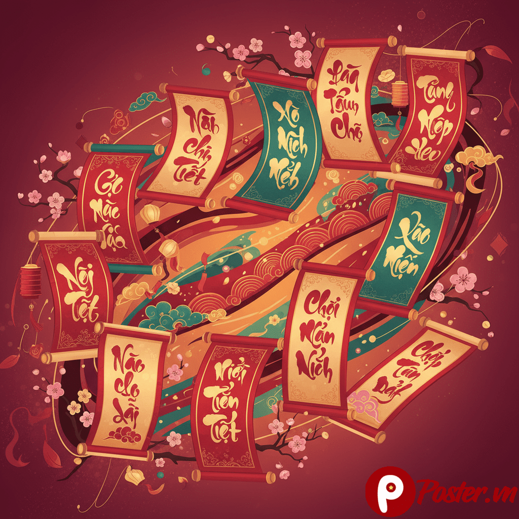 Bộ sưu tập liễn tết vector thư pháp với các câu chúc an khang thịnh vượng, vạn sự như ý, trang trí Tết 2026 trên nền đỏ truyền thống.