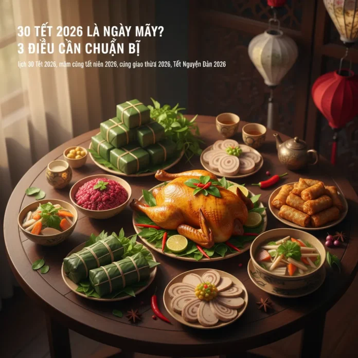 Gia đình Việt Nam quây quần bên mâm cúng tất niên chiều 30 Tết 2026, chuẩn bị đón giao thừa và năm mới ấm áp, hạnh phúc.