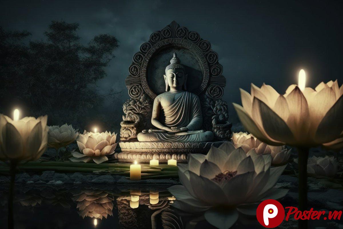 Ảnh Phật Đản Vesak hoa sen nến