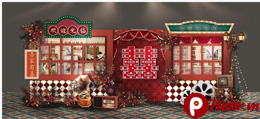 Backdrop cưới phong cách retro