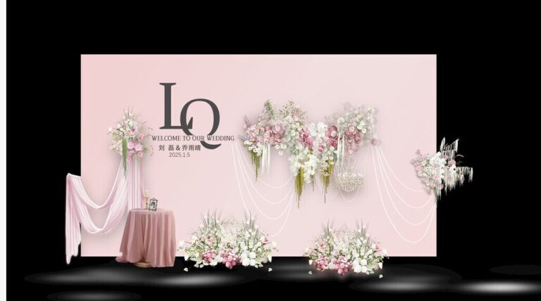 Backdrop đám cưới hồng lãng mạn