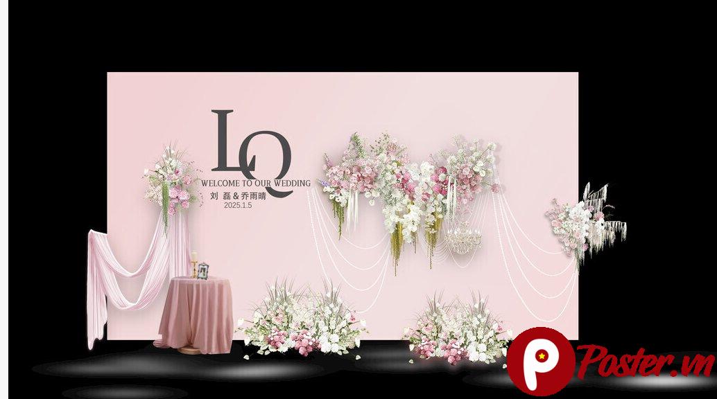 Backdrop đám cưới hồng lãng mạn