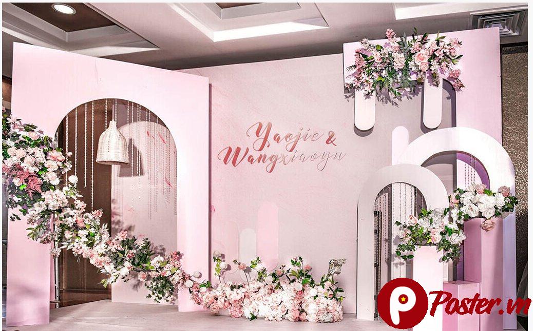 Backdrop đám cưới hồng lãng mạn