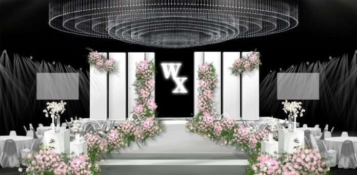 Backdrop đám cưới hồng sang trọng