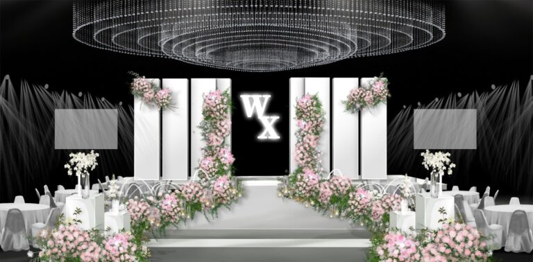 Backdrop đám cưới hồng sang trọng