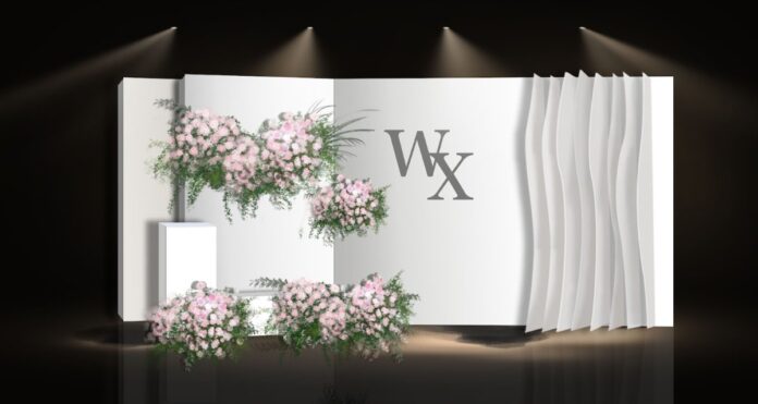 Backdrop đám cưới hồng sang trọng