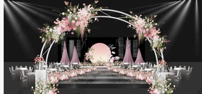 Backdrop đám cưới hồng lãng mạn