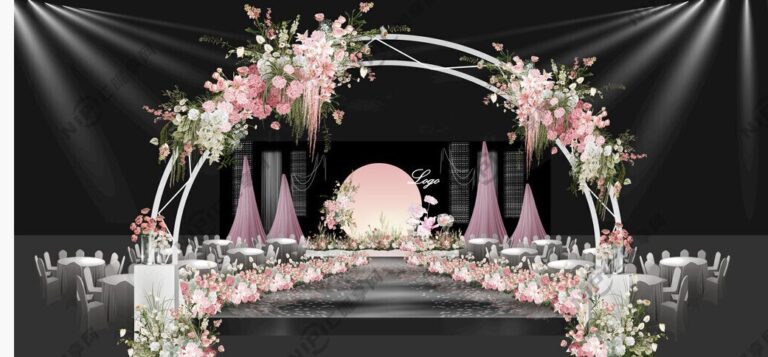 Backdrop đám cưới hồng lãng mạn