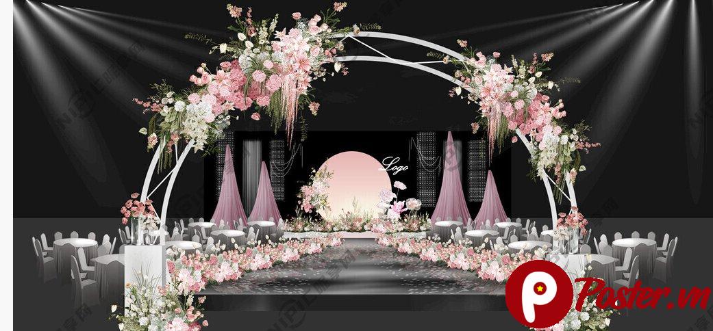 Backdrop đám cưới hồng lãng mạn