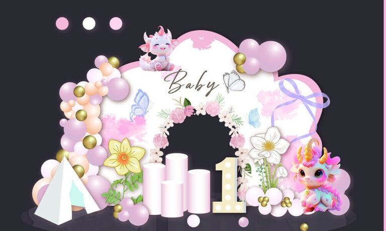 Backdrop sinh nhật bé gái dễ thương