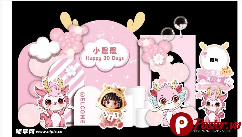 Backdrop sinh nhật bé gái hồng