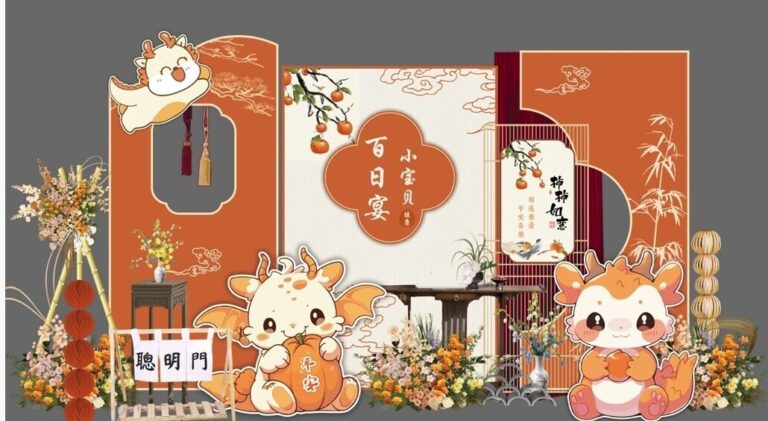 Backdrop sinh nhật bé trai rồng con