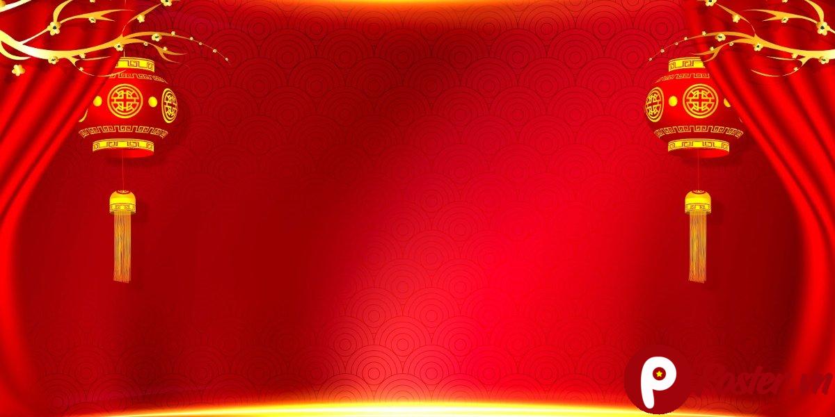 Backdrop Tết Đỏ Đèn Lồng