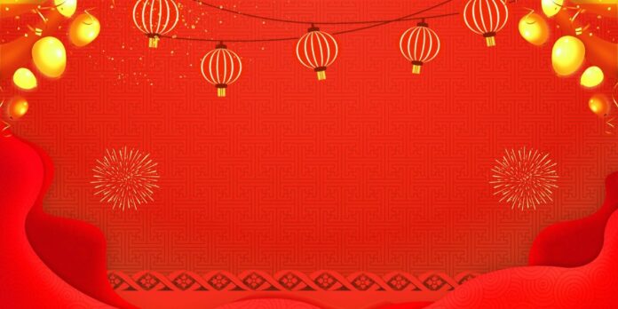 Backdrop Tết Đỏ Đèn Lồng Pháo Hoa