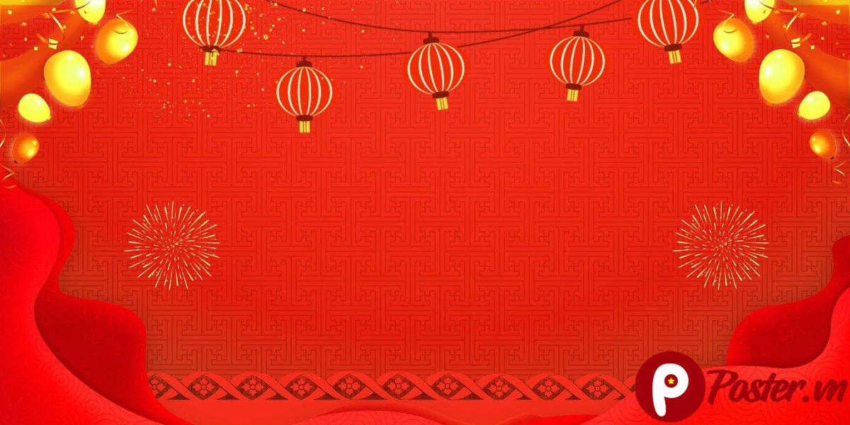 Backdrop Tết Đỏ Đèn Lồng Pháo Hoa