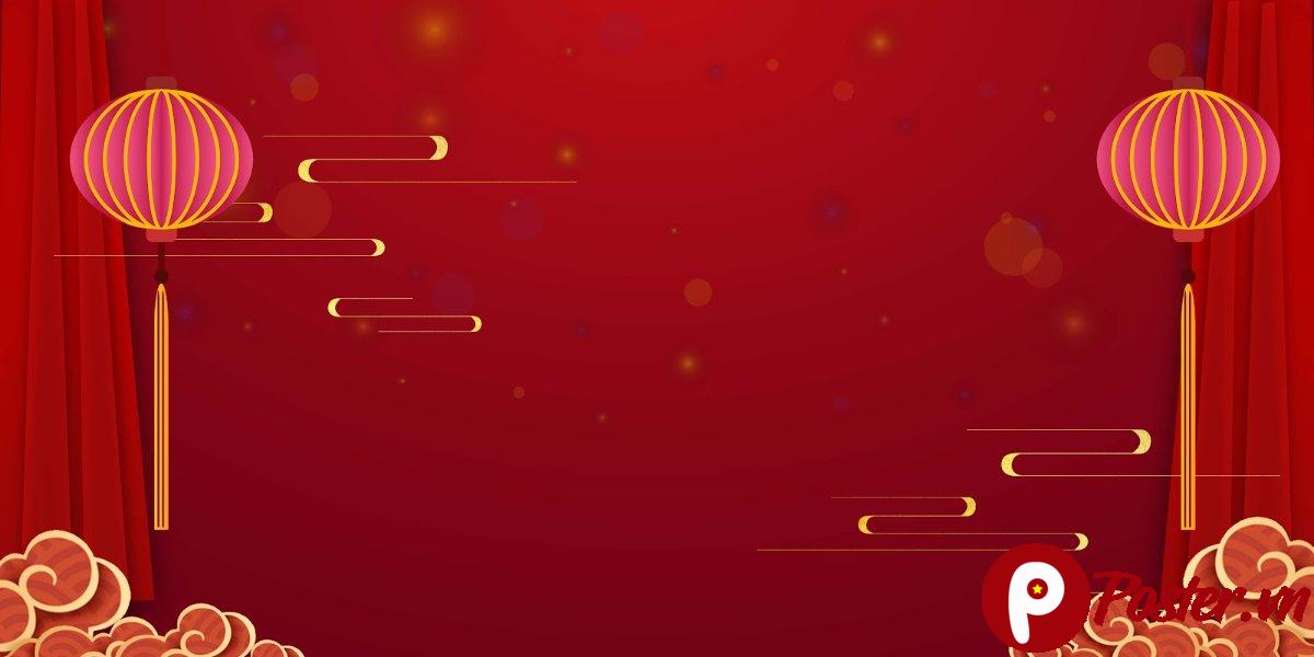 Backdrop Tết Đỏ Đèn Lồng