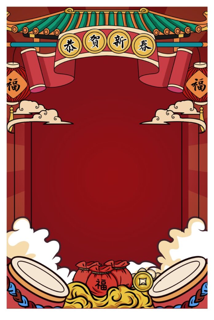 Backdrop Tết Đỏ May Mắn