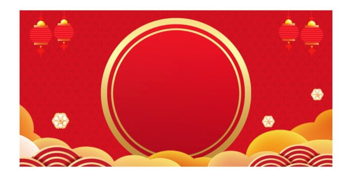 Backdrop Tết Đỏ Vàng Đơn Giản