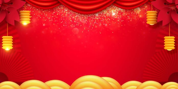 Backdrop Tết đỏ vàng lấp lánh