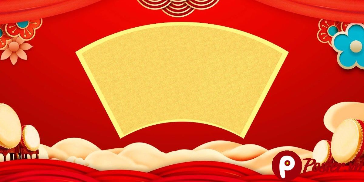 Backdrop Tết Đỏ Vàng May Mắn