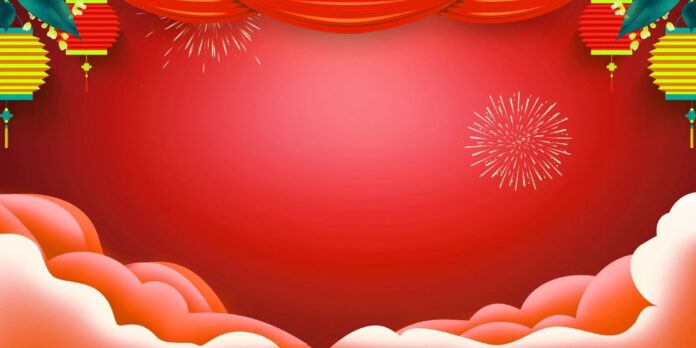 Backdrop Tết đỏ vector pháo hoa