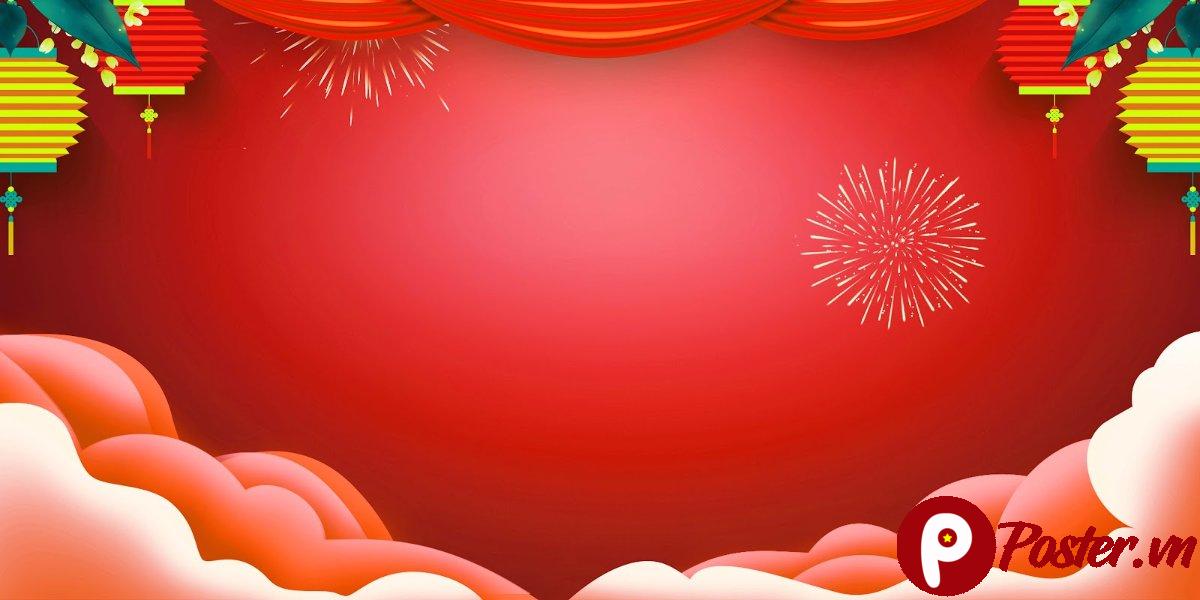 Backdrop Tết đỏ vector pháo hoa