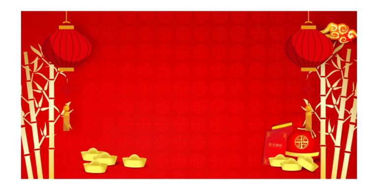 Backdrop Tết Đỏ Vector Tre Vàng