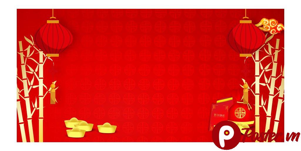 Backdrop Tết Đỏ Vector Tre Vàng