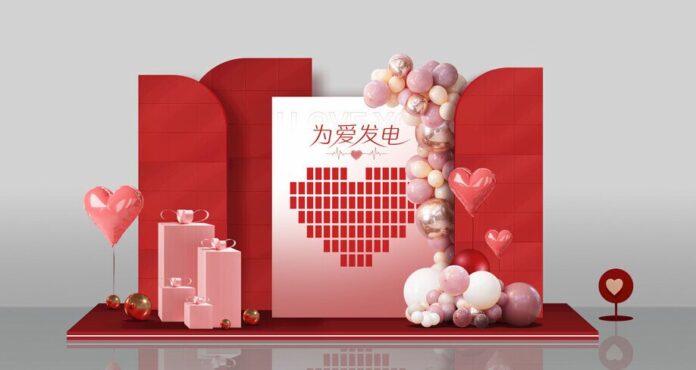 Backdrop Valentine đỏ hồng 3D