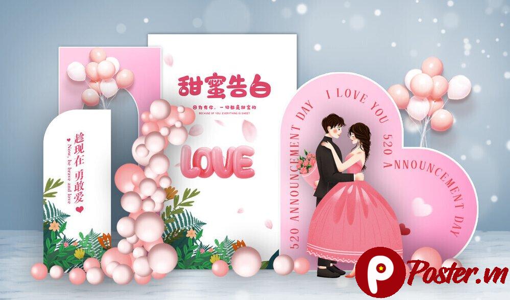 Backdrop Valentine đỏ hồng 3D - Chi tiết 2