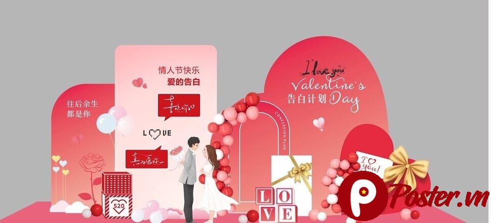 Backdrop Valentine đỏ hồng 3D - Chi tiết 5