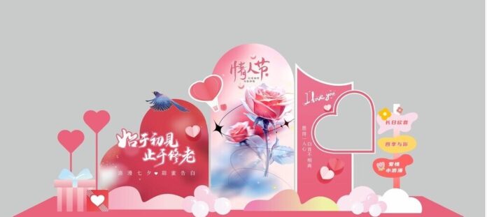 Backdrop Valentine đỏ hồng lãng mạn