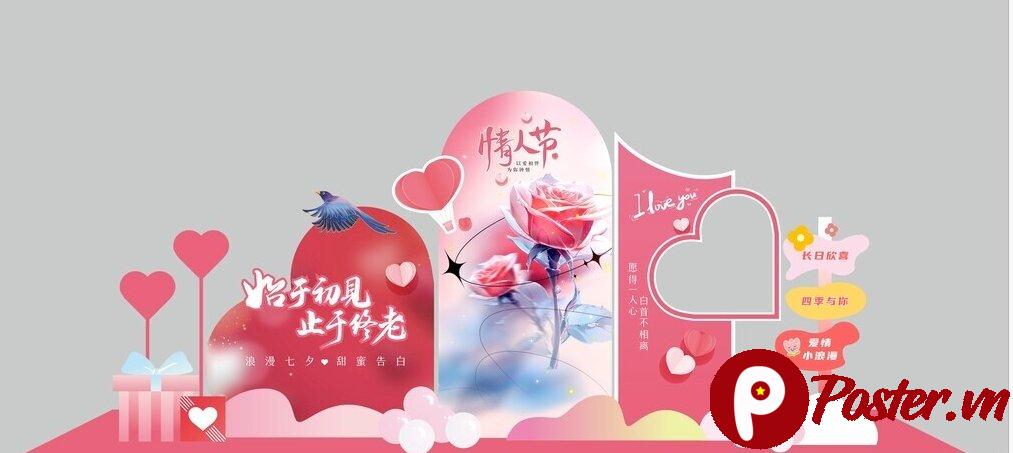 Backdrop Valentine đỏ hồng lãng mạn