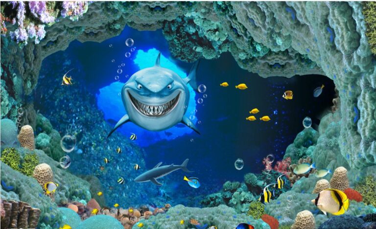 Background cá mập 3D đại dương