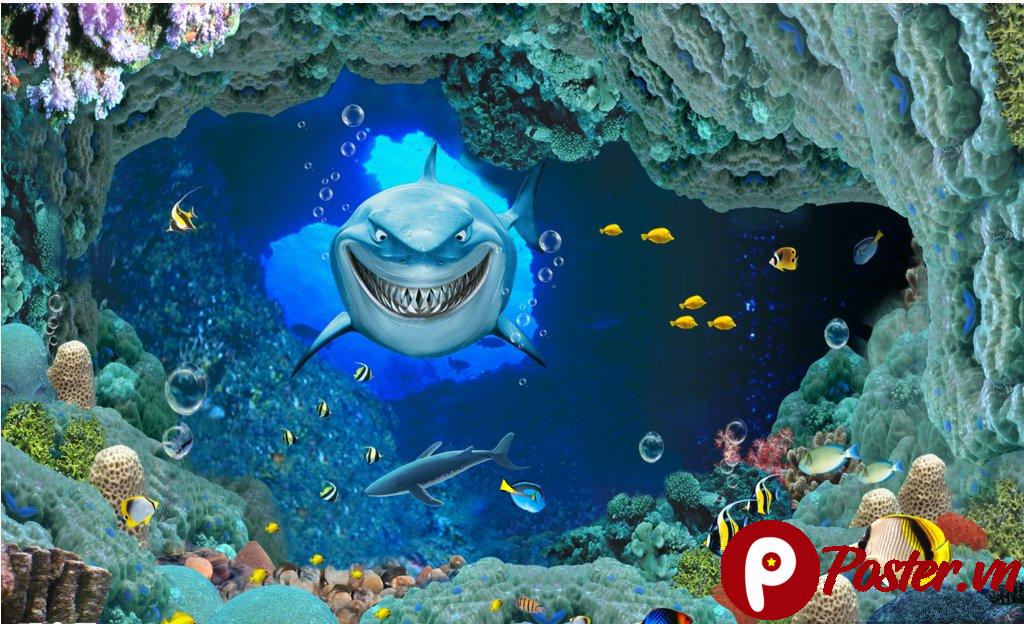 Background cá mập 3D đại dương