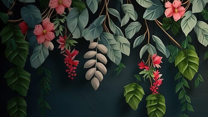 Background hoa lá nhiệt đới vector