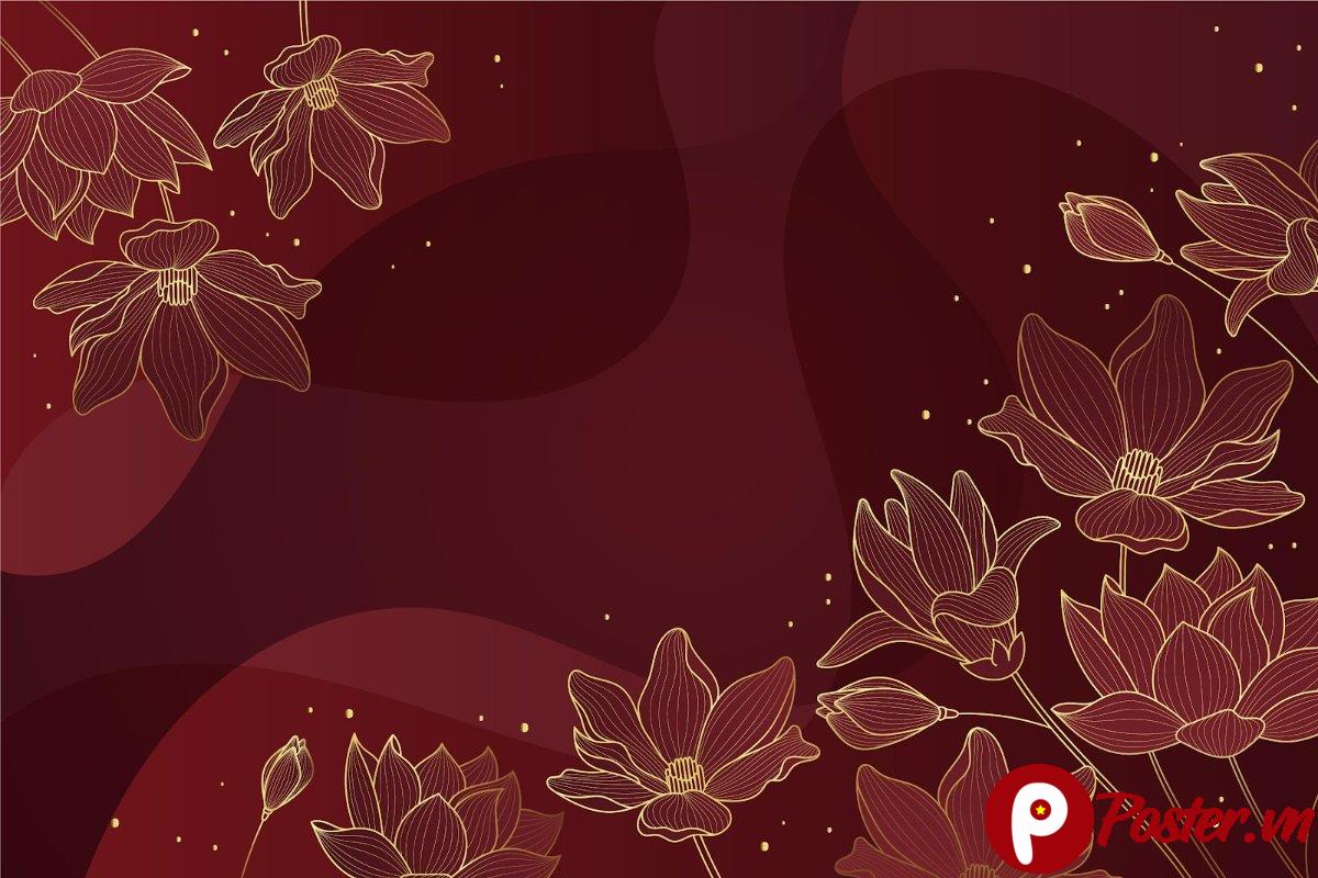 Background Hoa Sen Vàng Đỏ Sang Trọng
