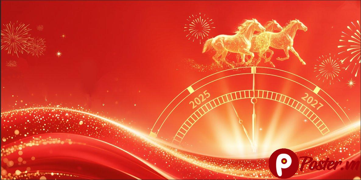 Background Tết 2025 đỏ ngựa vàng