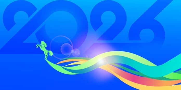 Background Tết 2026 năm Bính Ngọ hình con ngựa tung vó hiện đại