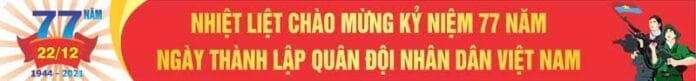 Banner chào mừng 77 năm Ngày Thành lập Quân đội Nhân dân Việt Nam (22/12/1944 - 2021) với hình ảnh chiến sĩ, cờ đỏ sao vàng và thông điệp tự hào.